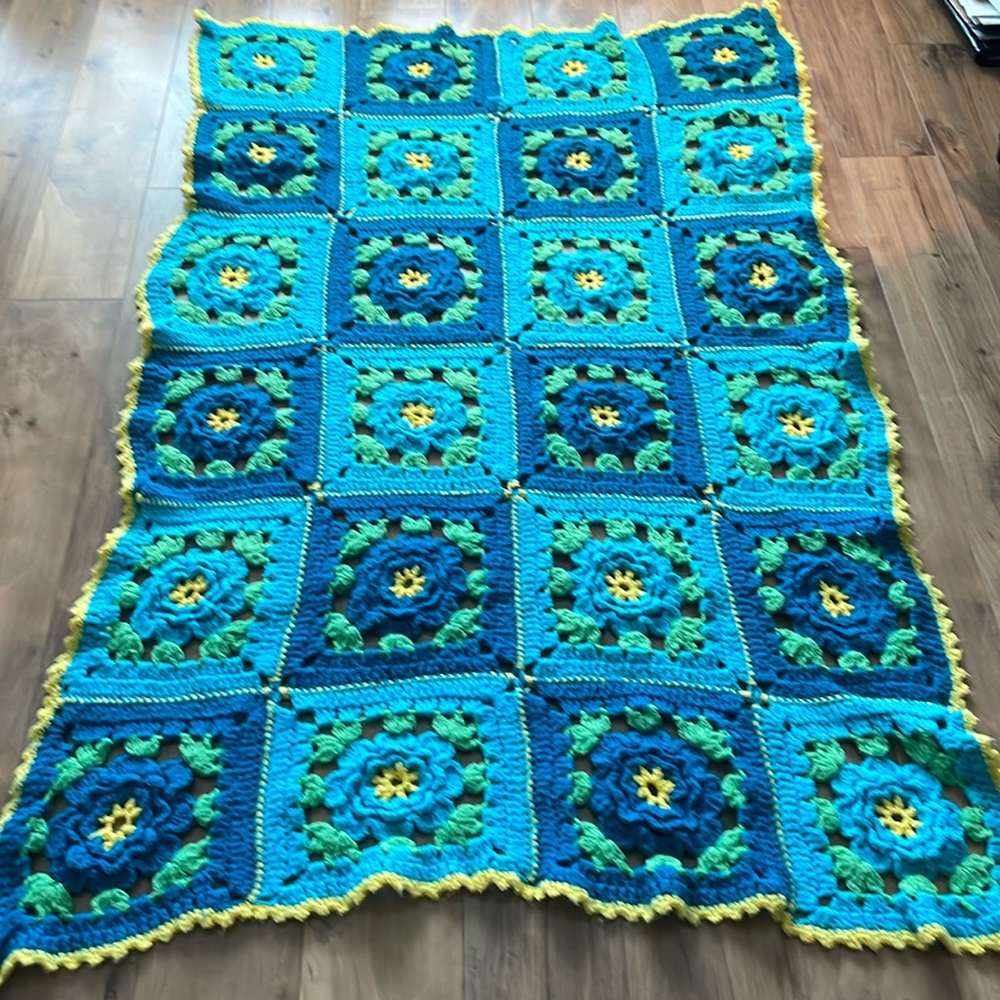 Vintage Boho crochet throw blanket.